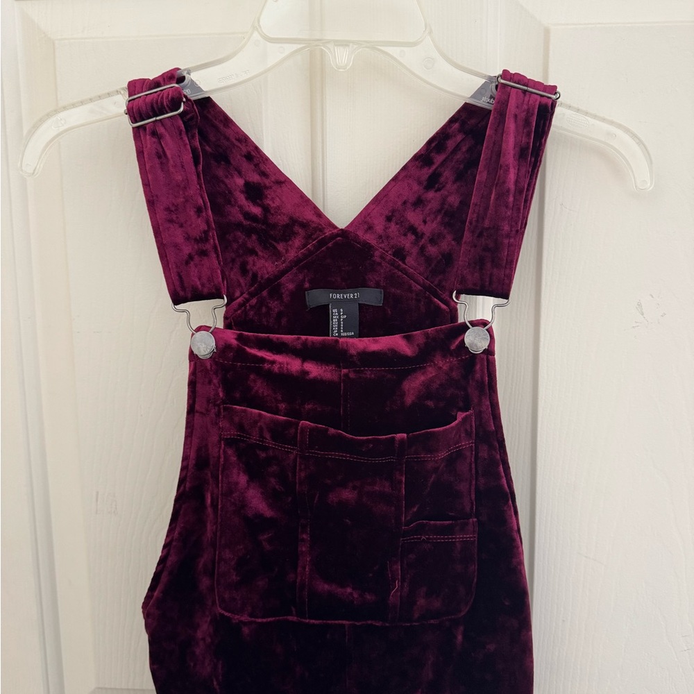 Forever 21 Crushed Velvet Plum/Burgundy Overalls